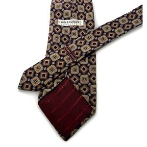 Giorgio Armani Cravatte Mens Silk Geometric Tie 5 Maroon‎ Gold